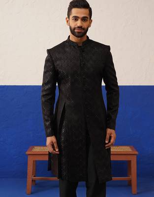 Dark brown embroidery sherwani set 1