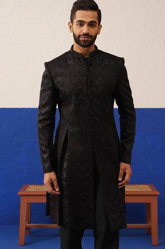 Dark brown embroidery sherwani set
