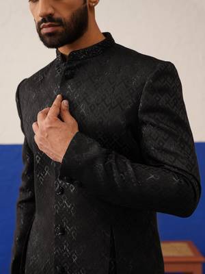 Dark brown embroidery sherwani set 2