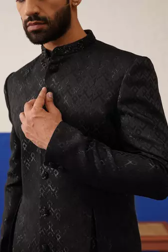 Dark brown embroidery sherwani set