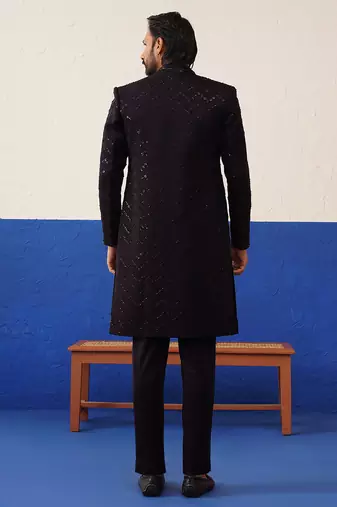 Rithvik dhanjani in wine front open indowestern set