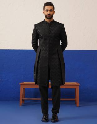 Dark brown embroidery sherwani set 3