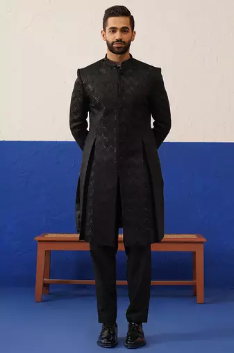 Dark brown embroidery sherwani set