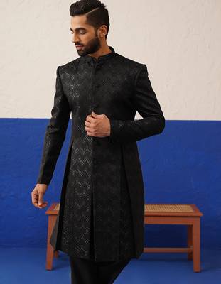 Dark brown embroidery sherwani set 4