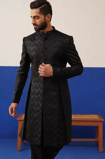Dark brown embroidery sherwani set