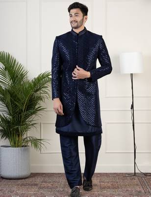 Navy velvet sequin embroidered indowestern 1