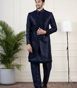 Navy velvet sequin embroidered indowestern