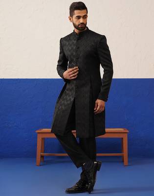 Dark brown embroidery sherwani set 5