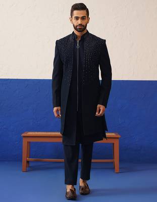 Navy blue embriodered layered indowestern 1
