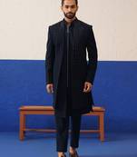 Navy blue embriodered layered indowestern