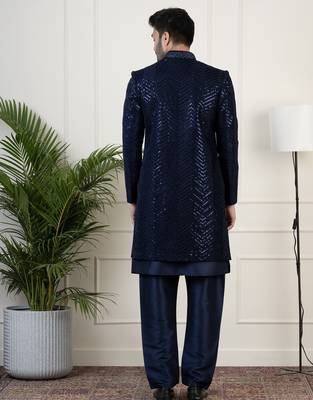 Navy velvet sequin embroidered indowestern 2