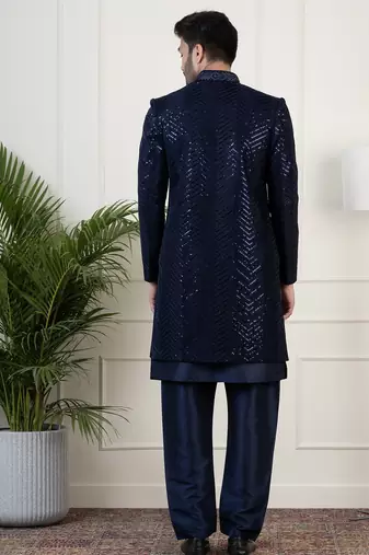 Navy velvet sequin embroidered indowestern