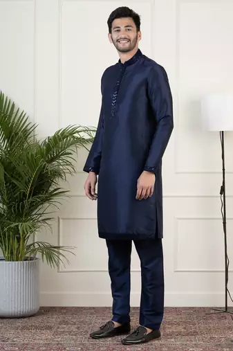 Navy velvet sequin embroidered indowestern