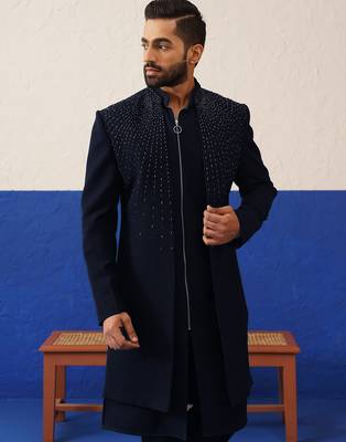 Navy blue embriodered layered indowestern 2