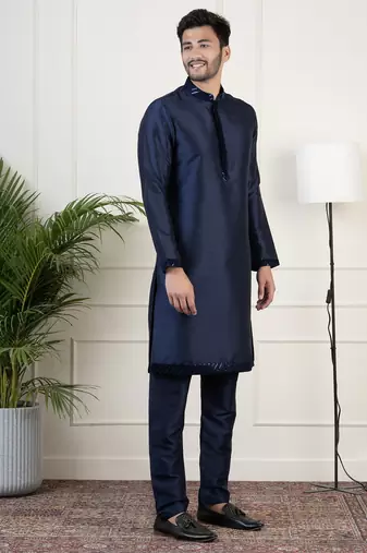 Navy velvet sequin embroidered indowestern