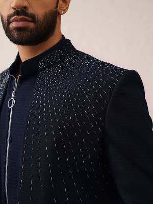 Navy blue embriodered layered indowestern 3