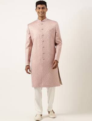 Old rose embroidered indowestern set 1