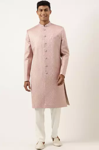 Old rose embroidered indowestern set