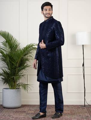 Navy velvet sequin embroidered indowestern 5