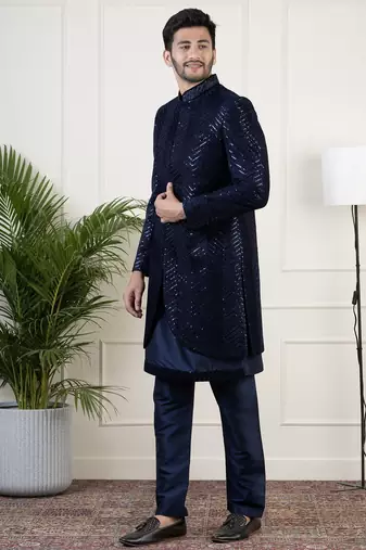 Navy velvet sequin embroidered indowestern