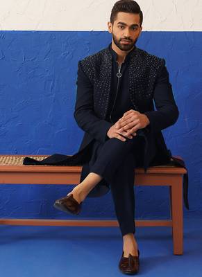 Navy blue embriodered layered indowestern 4