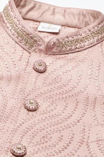 Old rose embroidered indowestern set