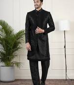 Black velvet sequin embroidered indowestern