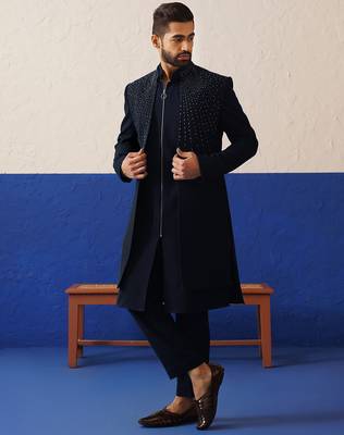 Navy blue embriodered layered indowestern 5