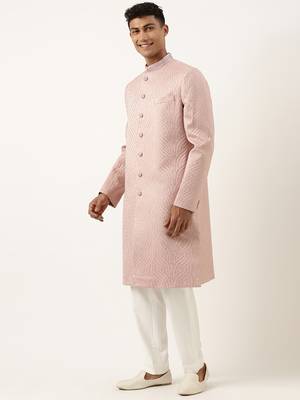 Old rose embroidered indowestern set 3