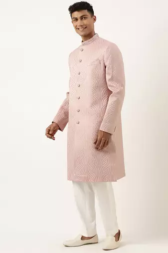 Old rose embroidered indowestern set