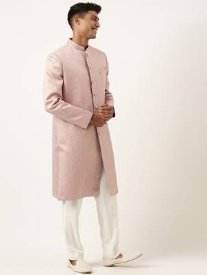 Old rose embroidered indowestern set 4