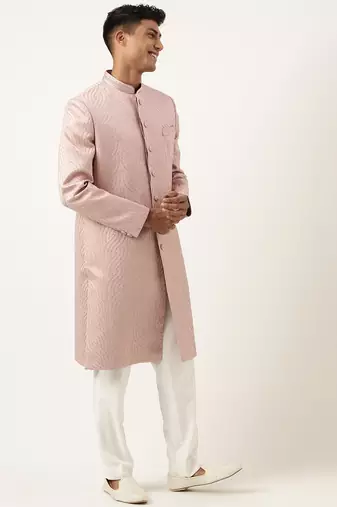 Old rose embroidered indowestern set