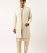 Cream shimmer embroidery indowestern with kurta set