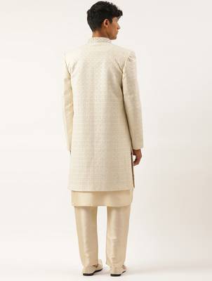 Cream shimmer embroidery indowestern with kurta set 2