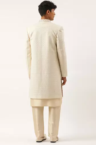 Cream shimmer embroidery indowestern with kurta set