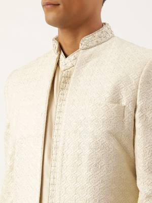 Cream shimmer embroidery indowestern with kurta set 5