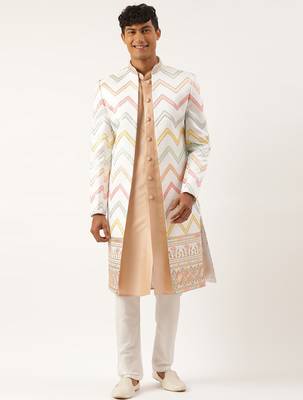 White embroidered open indowestern set 1