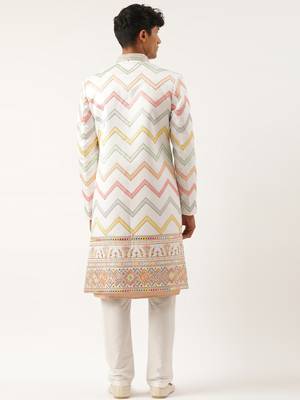 White embroidered open indowestern set 2
