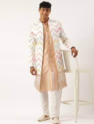 White embroidered open indowestern set 4