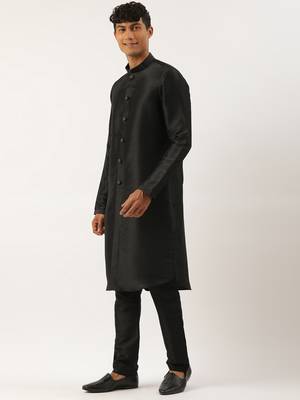Teal black jacquard open indowestern set 3