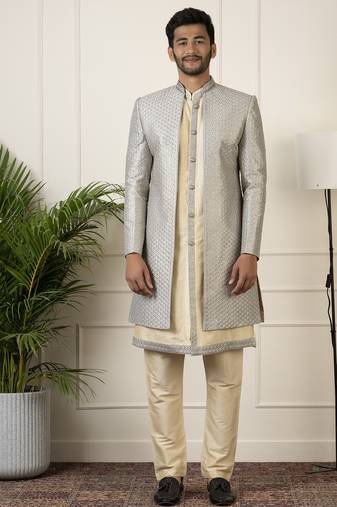 Grey embroidered indowestern set