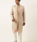Peach jacquard indowestern set