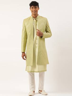 Pistachio mirror embroidered indowestern with kutra 1