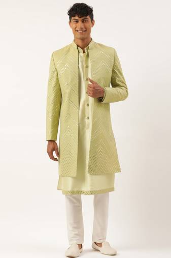Pistachio mirror embroidered indowestern with kutra
