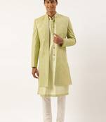 Pistachio mirror embroidered indowestern with kutra