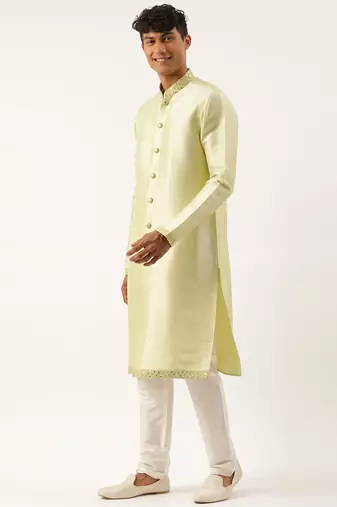 Pistachio mirror embroidered indowestern with kutra