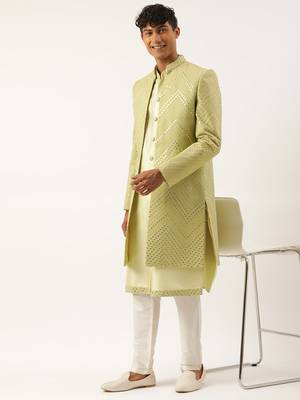 Pistachio mirror embroidered indowestern with kutra 4