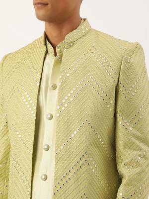 Pistachio mirror embroidered indowestern with kutra 5
