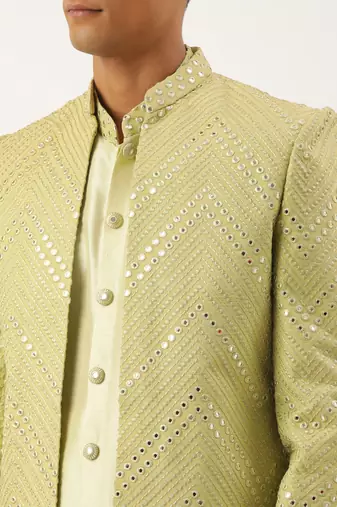 Pistachio mirror embroidered indowestern with kutra