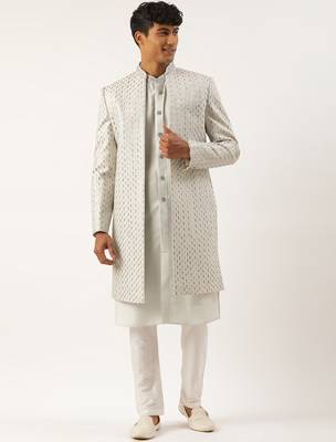 Light blue embriodered indowestern with kutra 1